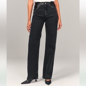 Abercrombie Mixed Fabric High Rise Relaxed Jean - 29 R Curve Love Leather